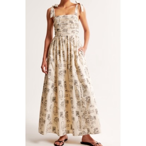 Abercrombie & Fitch Emerson Printed Pleated Maxi Dress Europe Cafe - Picture 2 of 9